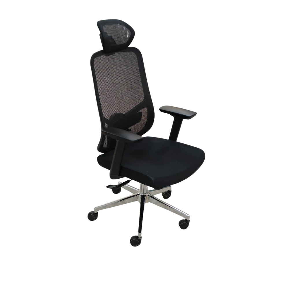 814 Ergonomic High Back Mesh Office Chair with Adjustable Headrest & Lumbar Support | Premium Revolving Chair with Chrome Base & Smooth Castors for Office & Home