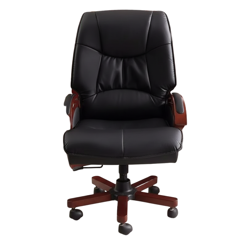 Beeds F120 Luxury Executive Office Chair | High Back Boss Chair with Premium Leatherette Upholstery, Wooden Armrests, Heavy Metal Base & Smooth Castor Wheels