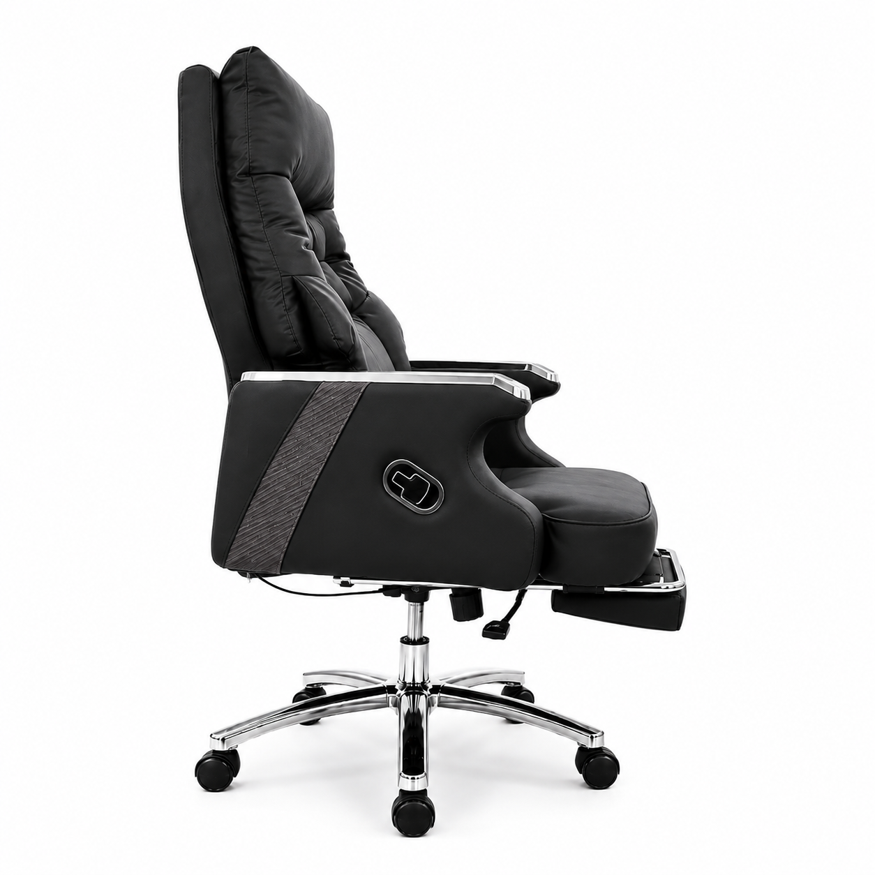 A83 Premium High Back Executive Office Chair | Black Cushioned Reclining Chair with Footrest & Chrome Base