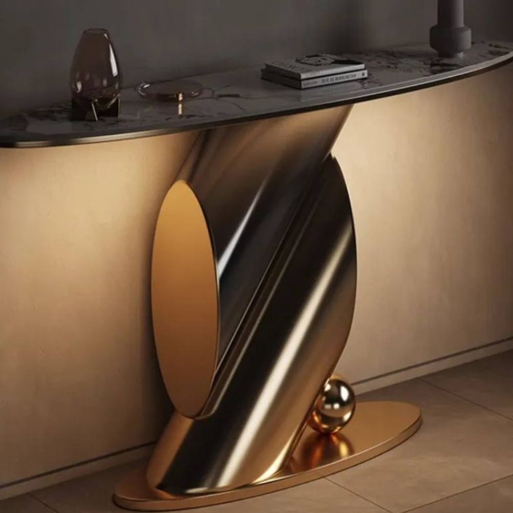 Beeds KD 324 Luxury Designer Console Table with Sculpted Gold Metal Base & Premium Top | Modern Entryway Sofa Table for Living Room