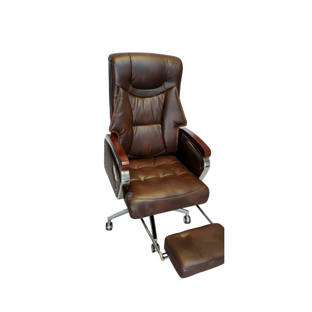 Beeds F190 Premium BOSS Office Chair with Footrest & Reclining Back | Luxury Cushioned Boss Chair with Leatherette Upholstery, Chrome Base & Padded Armrests