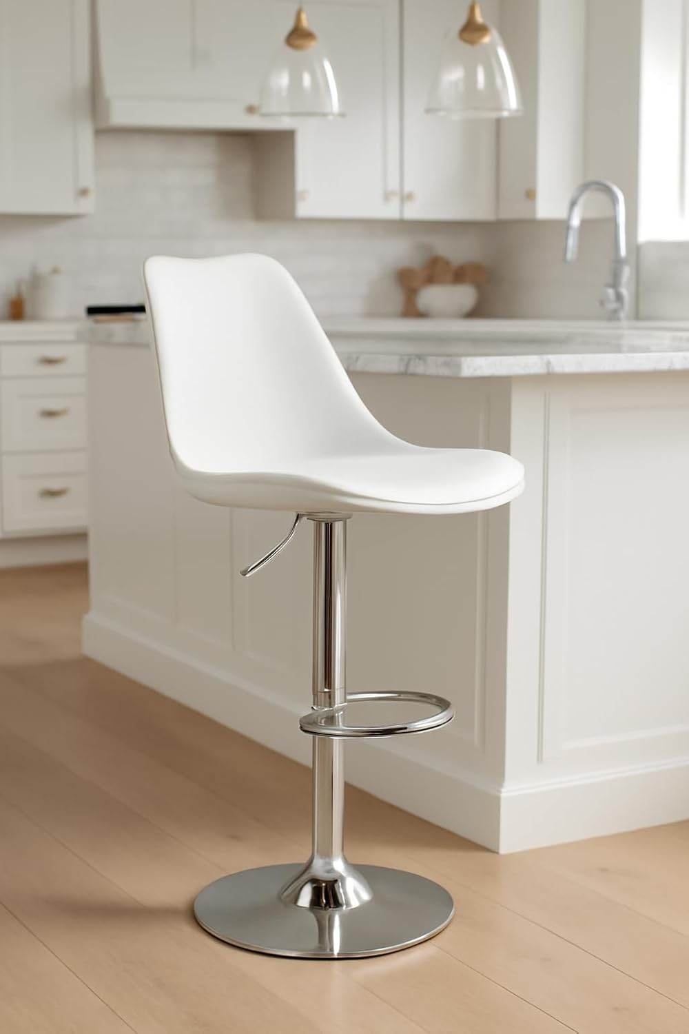RSE Rapid Bar Stool Adjustable Height with Footrest, Modern Design, Smooth Chrome Base, Comfortable Seat, Perfect for Kitchen, Home, and Commercial Use