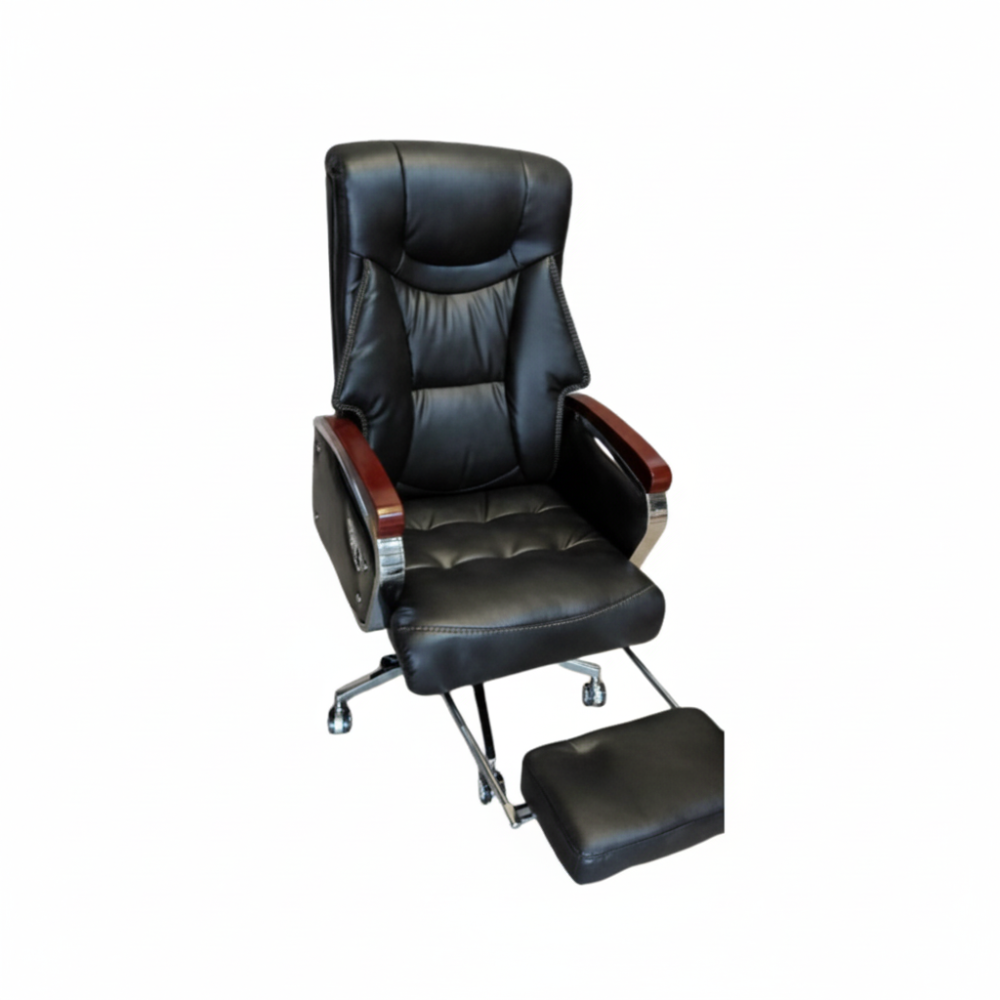Beeds F190 Premium BOSS Office Chair with Footrest & Reclining Back | Luxury Cushioned Boss Chair with Leatherette Upholstery, Chrome Base & Padded Armrests