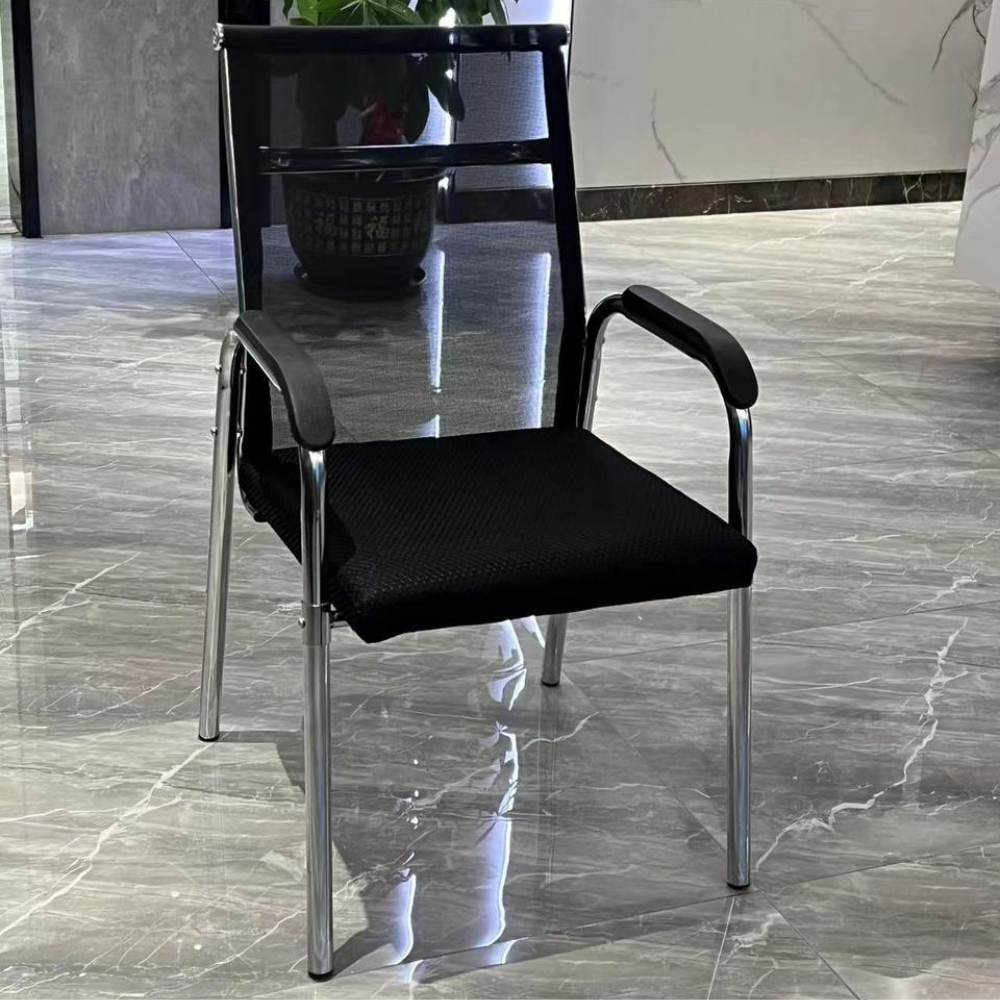 RSE 3029 Mesh Visitor Chair with Cushioned Seat & Armrests | Chrome Frame Office Chair | Waiting Area, Reception & Conference Chair (Black)