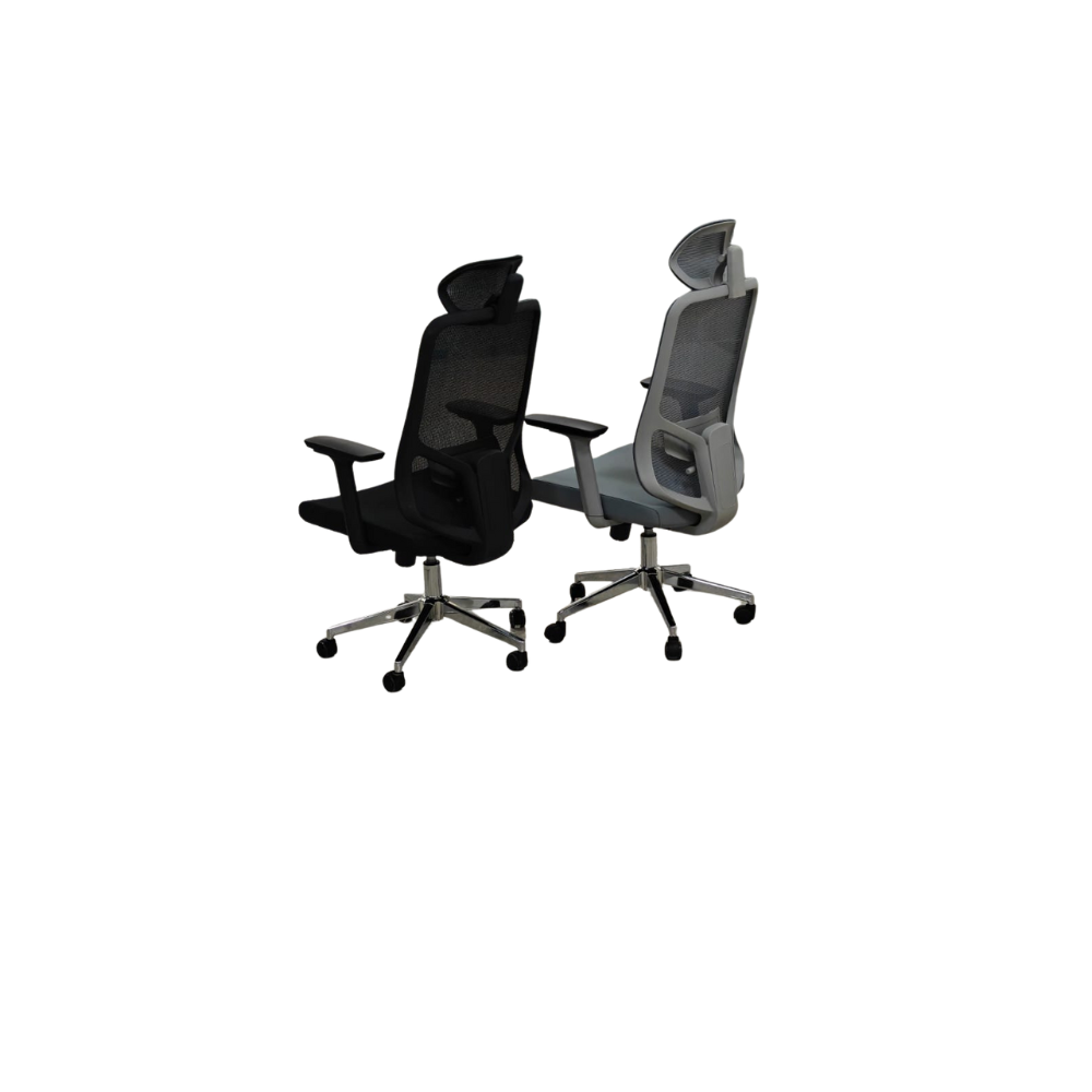814 Ergonomic High Back Mesh Office Chair with Adjustable Headrest & Lumbar Support | Premium Revolving Chair with Chrome Base & Smooth Castors for Office & Home