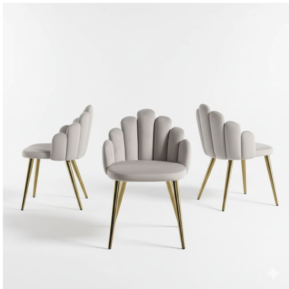 RSE Cafe Chair with Scallop Back Velvet Upholstery, Golden Metal Legs, Modern Accent Chair for Dining Room, Living Space & Cafes