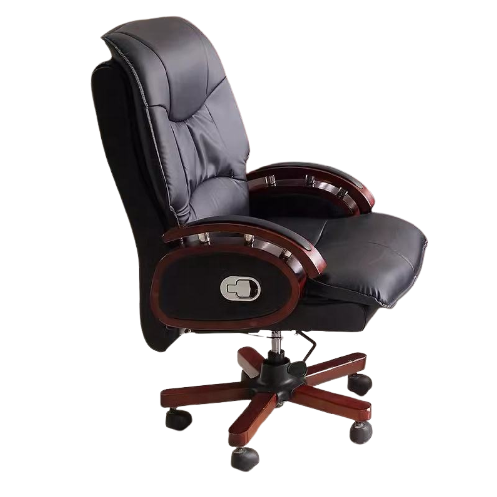 Beeds F120 Luxury Executive Office Chair | High Back Boss Chair with Premium Leatherette Upholstery, Wooden Armrests, Heavy Metal Base & Smooth Castor Wheels