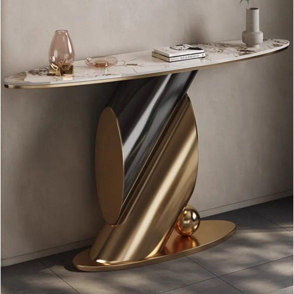 Beeds KD 324 Luxury Designer Console Table with Sculpted Gold Metal Base & Premium Top | Modern Entryway Sofa Table for Living Room