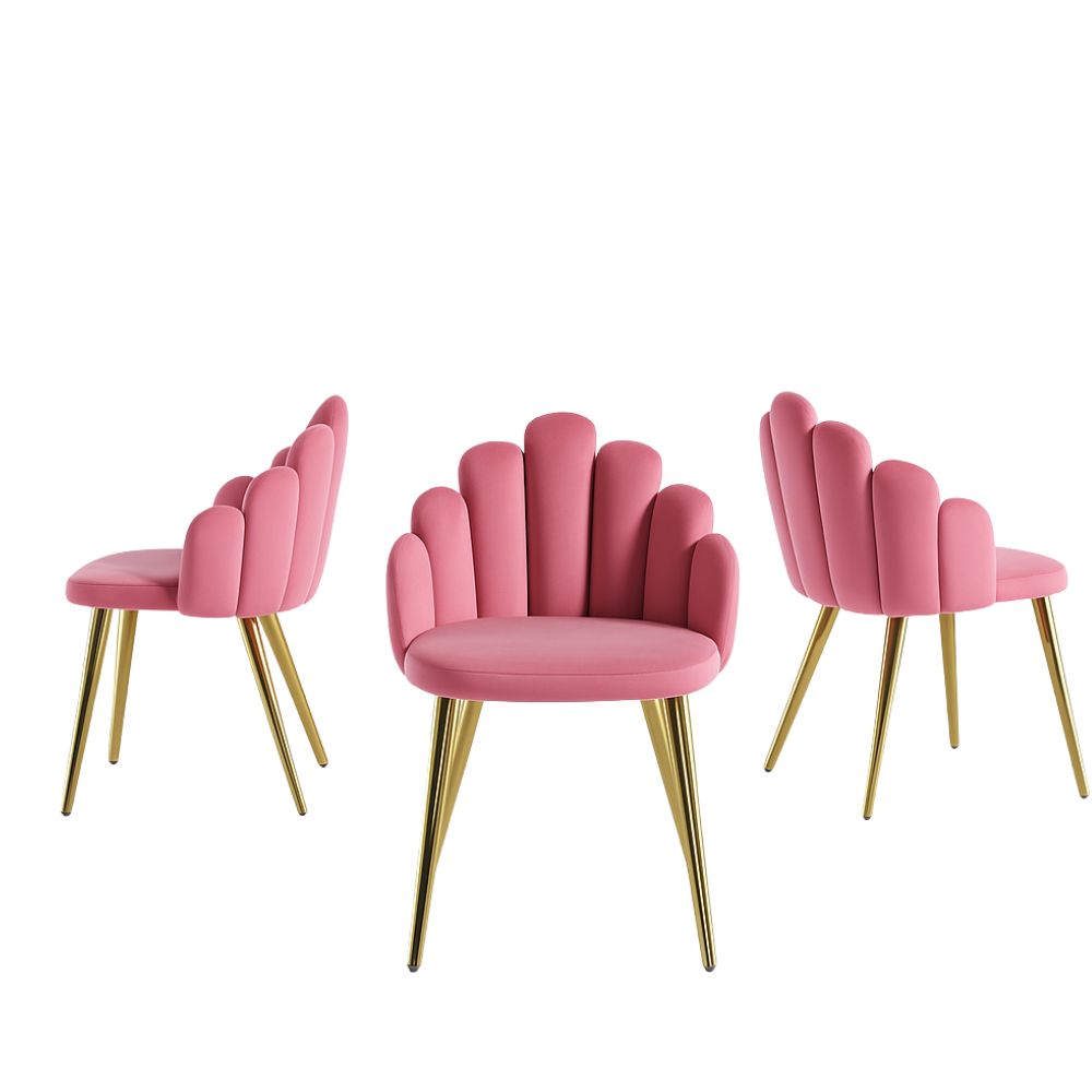 RSE Cafe Chair with Scallop Back Velvet Upholstery, Golden Metal Legs, Modern Accent Chair for Dining Room, Living Space & Cafes