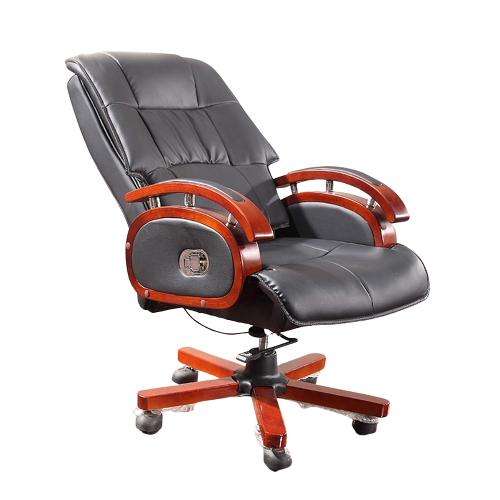 Beeds F120 Luxury Executive Office Chair | High Back Boss Chair with Premium Leatherette Upholstery, Wooden Armrests, Heavy Metal Base & Smooth Castor Wheels