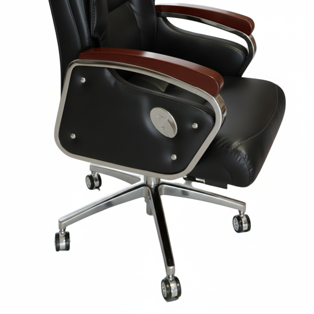 Beeds F190 Premium BOSS Office Chair with Footrest & Reclining Back | Luxury Cushioned Boss Chair with Leatherette Upholstery, Chrome Base & Padded Armrests