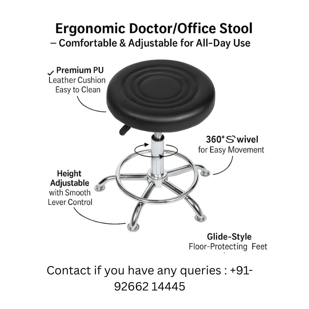 Beeds Adjustable Medical Dr. Stool with Round Cushion Comfortable Swivel Seat Lightweight Steel Base Ergonomic Design Ideal for Clinics and Labs