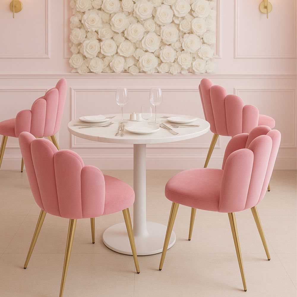 RSE Cafe Chair with Scallop Back Velvet Upholstery, Golden Metal Legs, Modern Accent Chair for Dining Room, Living Space & Cafes