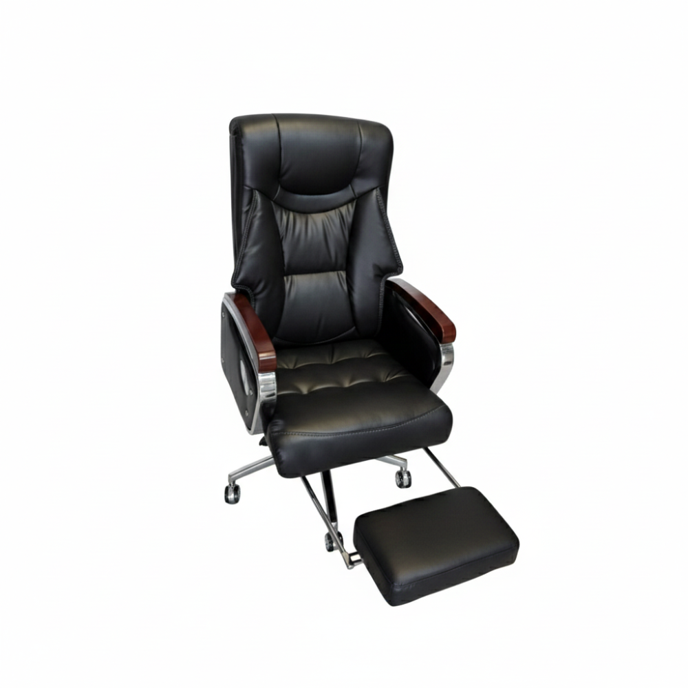 Beeds F190 Premium BOSS Office Chair with Footrest & Reclining Back | Luxury Cushioned Boss Chair with Leatherette Upholstery, Chrome Base & Padded Armrests
