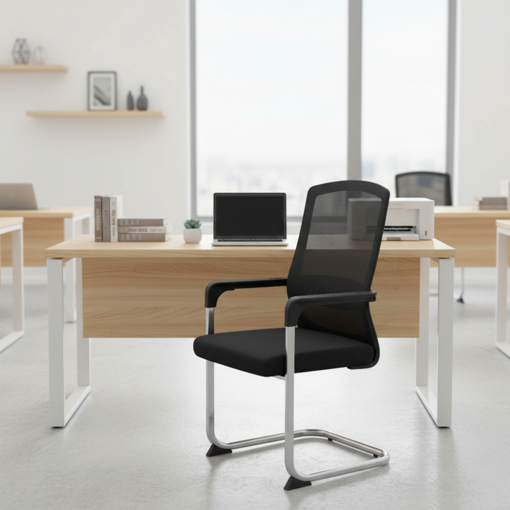RSE 822 V Visitor Chair with Mesh Back and Padded Seat Comfortable Ergonomic Office Seating with Armrest Stylish Durable Lightweight for Workspaces