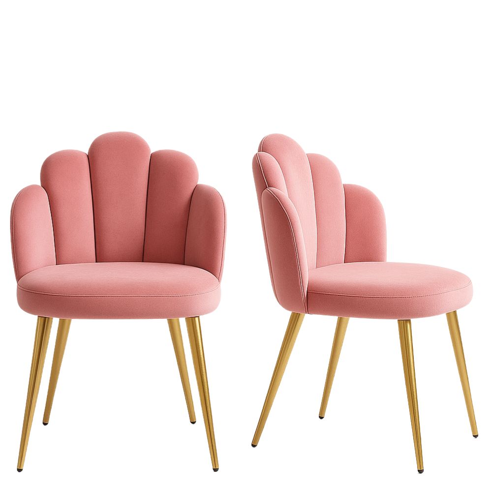 RSE Cafe Chair with Scallop Back Velvet Upholstery, Golden Metal Legs, Modern Accent Chair for Dining Room, Living Space & Cafes