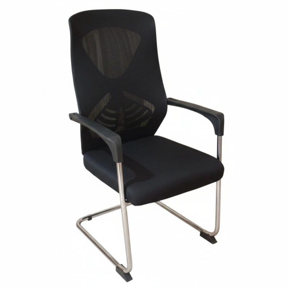 BEEDS 919C Visitor Chair with Breathable Mesh Back, Cushioned Seat, Fixed Armrests & Chrome Finish Sled Base for Office Use