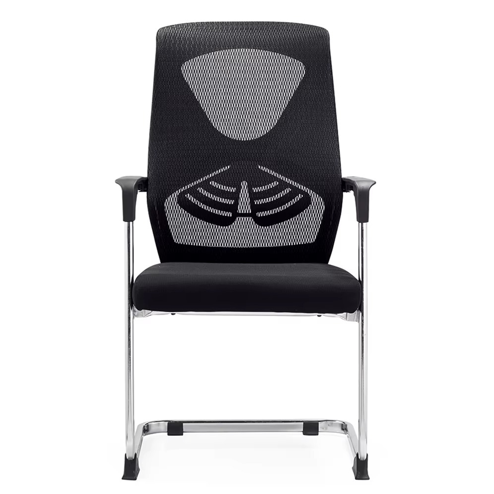 BEEDS 919C Visitor Chair with Breathable Mesh Back, Cushioned Seat, Fixed Armrests & Chrome Finish Sled Base for Office Use