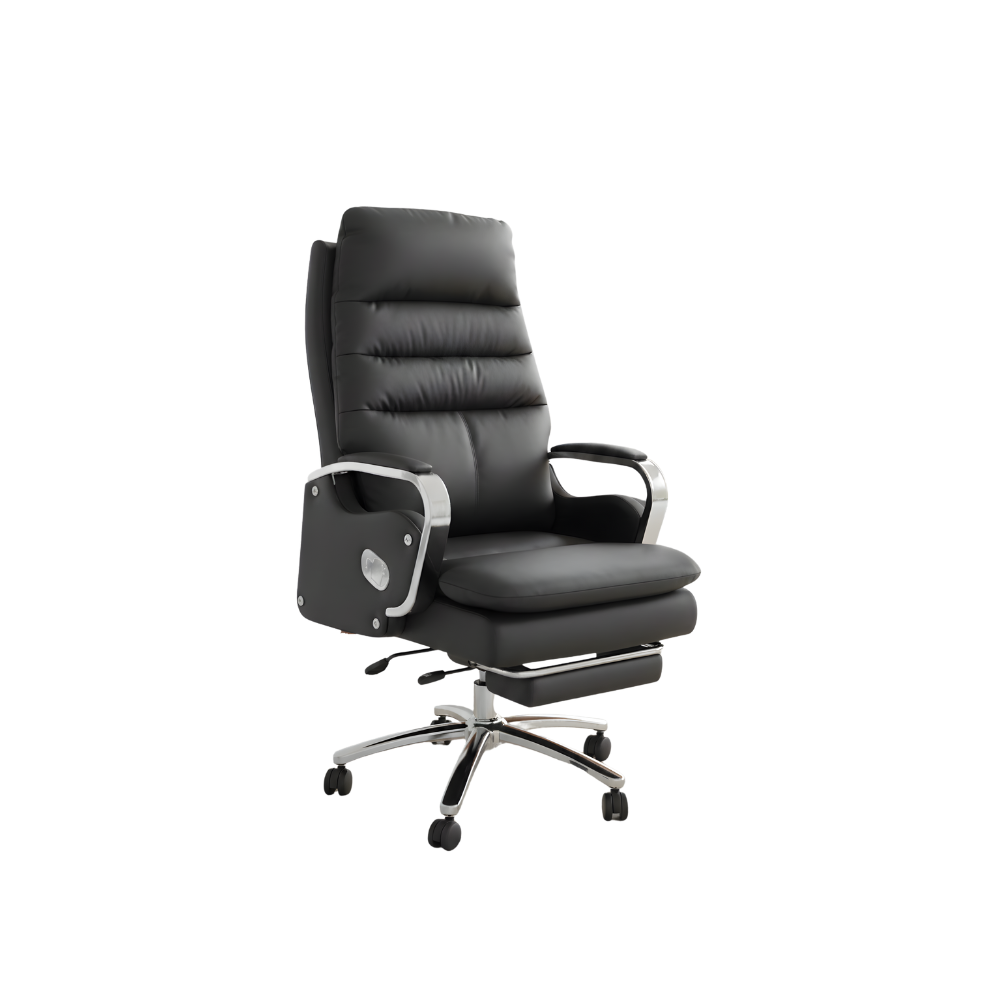 Beads xecutive Office Chair A012 | High Back Premium Leatherette Chair with Heavy Cushioning, Reclining Mechanism, Chrome Base & Armrests (Black)