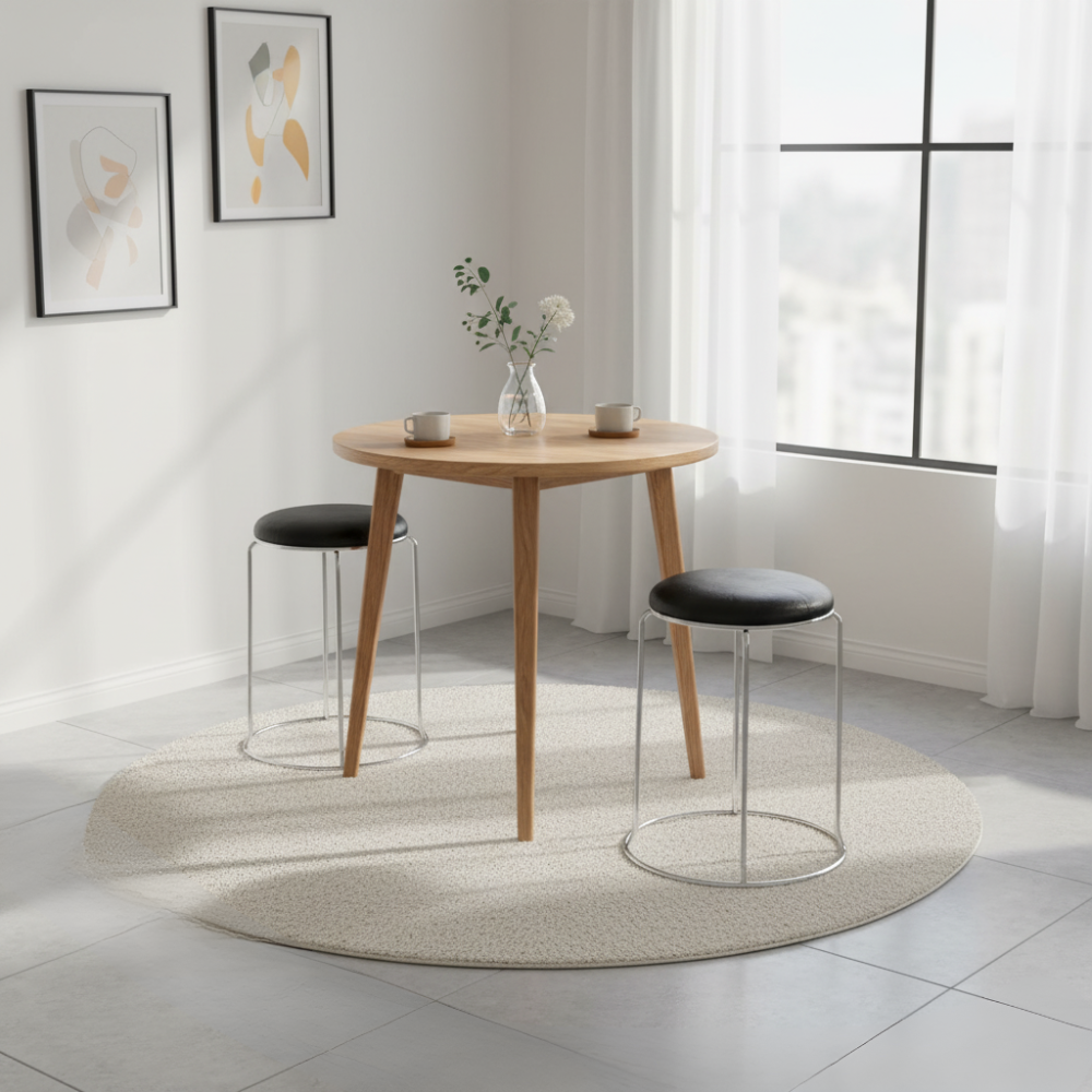 RSE PU Seat Metal Frame Stool Round Compact Lightweight Design with Anti-Rust Finish for Kitchen, Salon, Workshop, Office or Casual Indoor Seating
