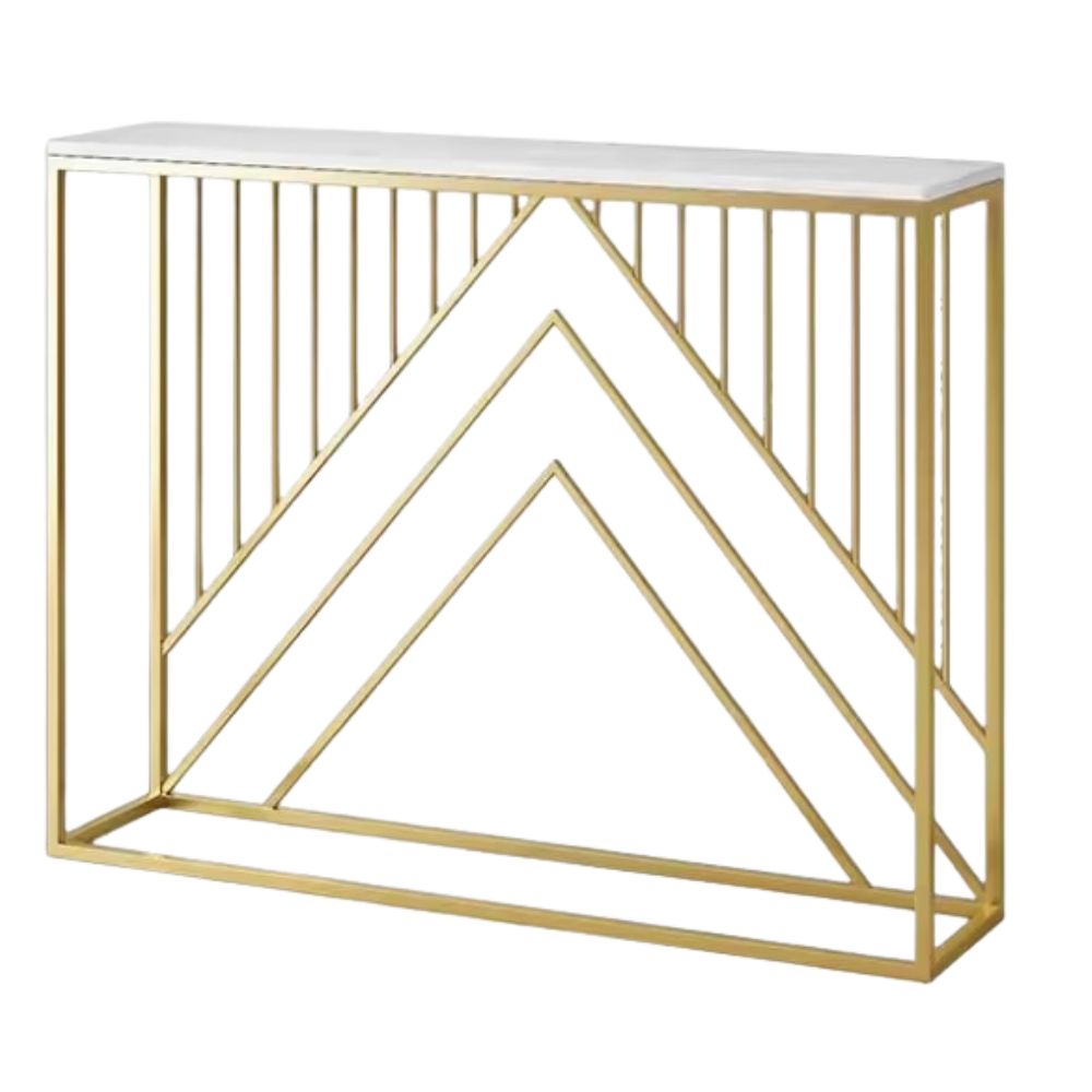 RSE Console Table with Marble Top and Geometric Metal Base – Luxury PVD Polished Gold Hallway Table for Living Room, Entryway and Foyer