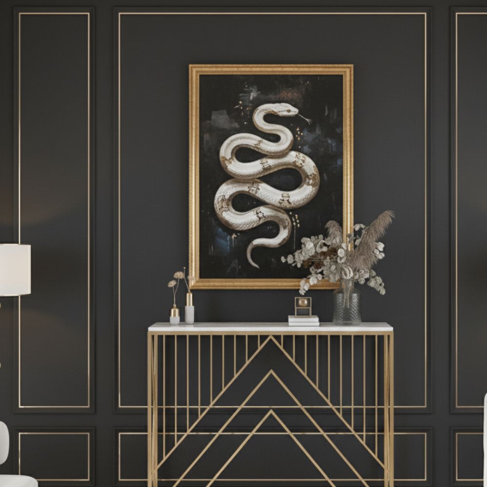 RSE Console Table with Marble Top and Geometric Metal Base – Luxury PVD Polished Gold Hallway Table for Living Room, Entryway and Foyer