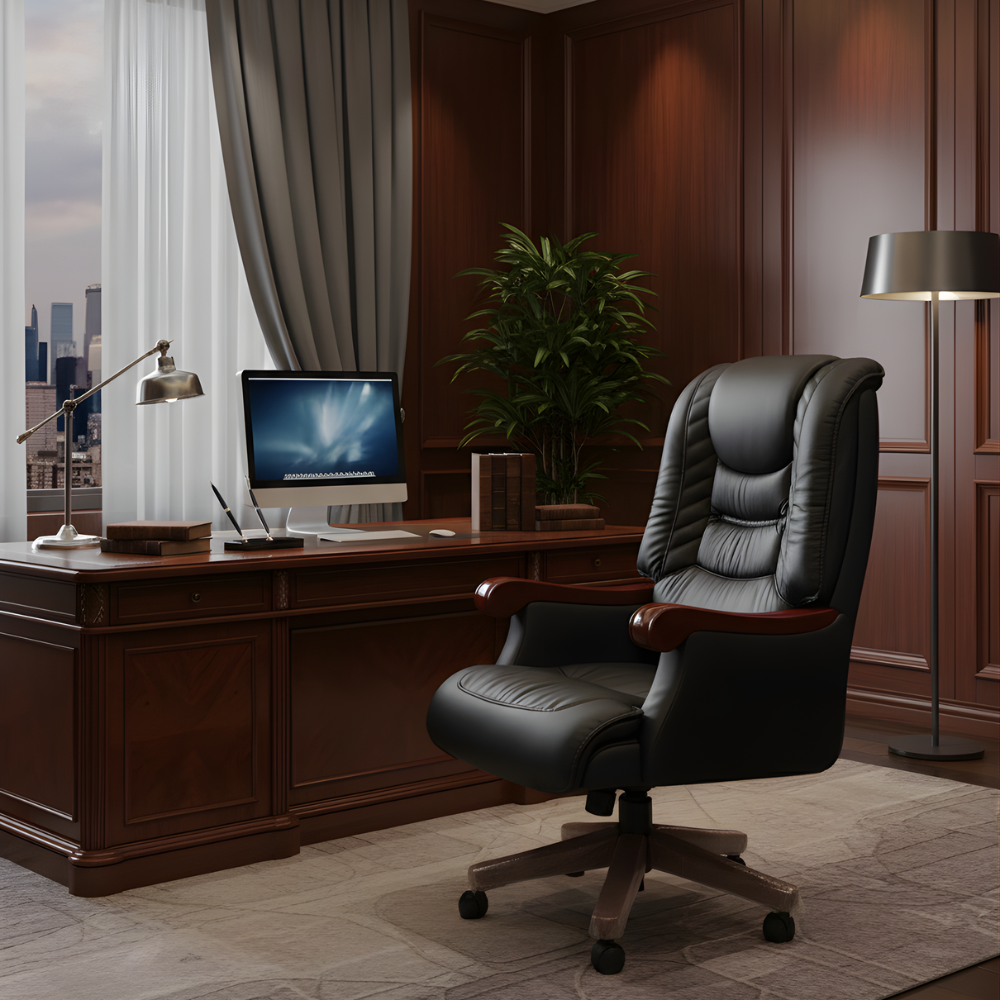 Beeds 7036 Premium Office Recliner Chair with Cushioned High Back, Wooden Armrests & Smooth Reclining Mechanism, Luxury Executive Recliner for Office, Cabin & Home Study