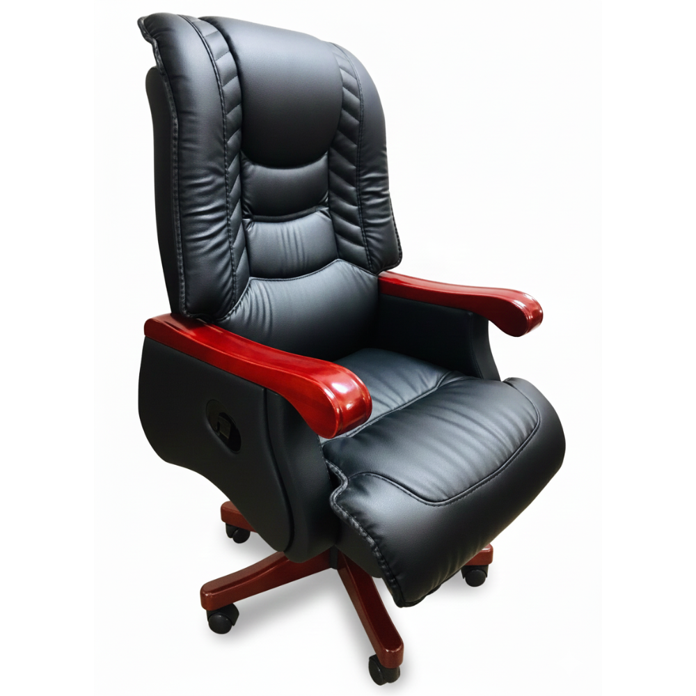 Beeds 7036 Premium Office Recliner Chair with Cushioned High Back, Wooden Armrests & Smooth Reclining Mechanism, Luxury Executive Recliner for Office, Cabin & Home Study