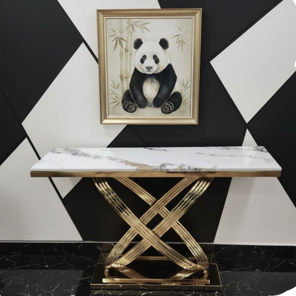 RSE Console Table A-92 with Gold Metal Base and White Marble Top | Luxury Entrance Hallway Console Table | Modern Designer Furniture for Living Room & Hotel Lobby