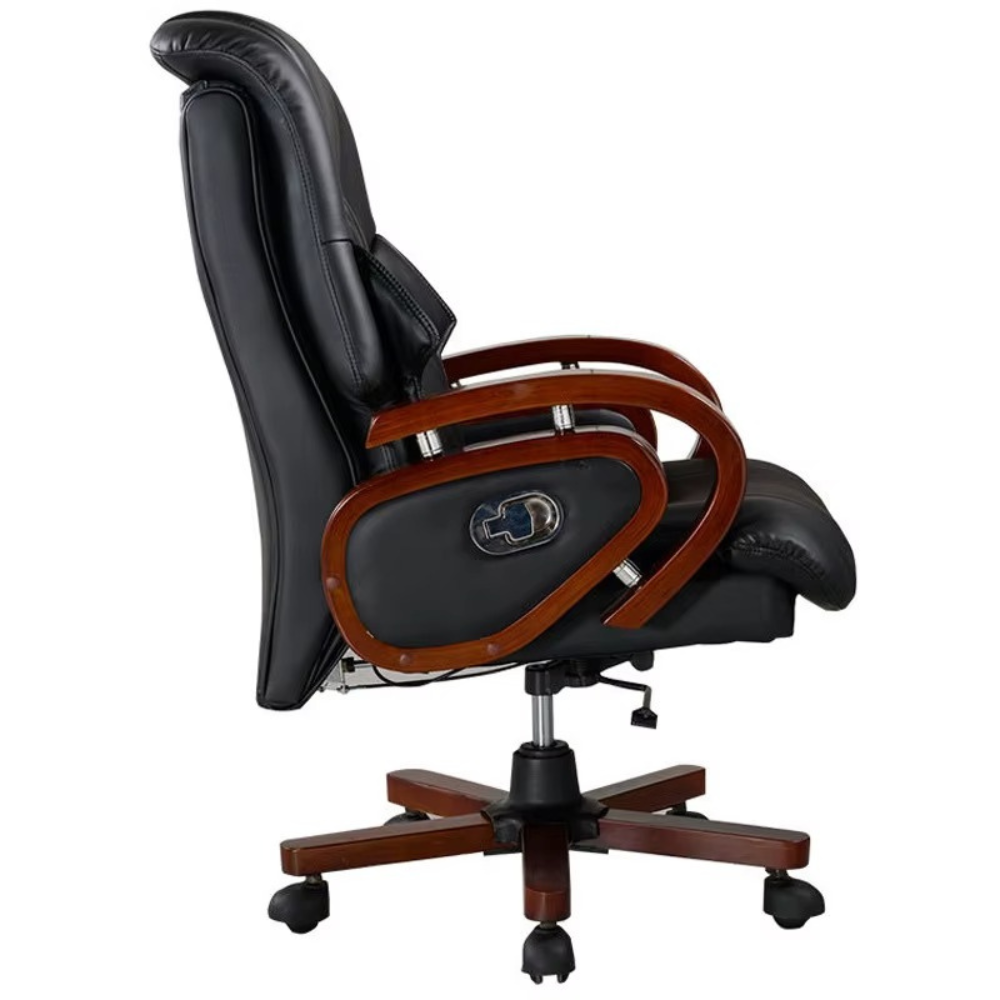RSE Boss Chair Ergonomic Office Chair with High Back Support, Wooden Armrests, Reclining Tilt Function, Cushioned Comfort, Rolling Wheels