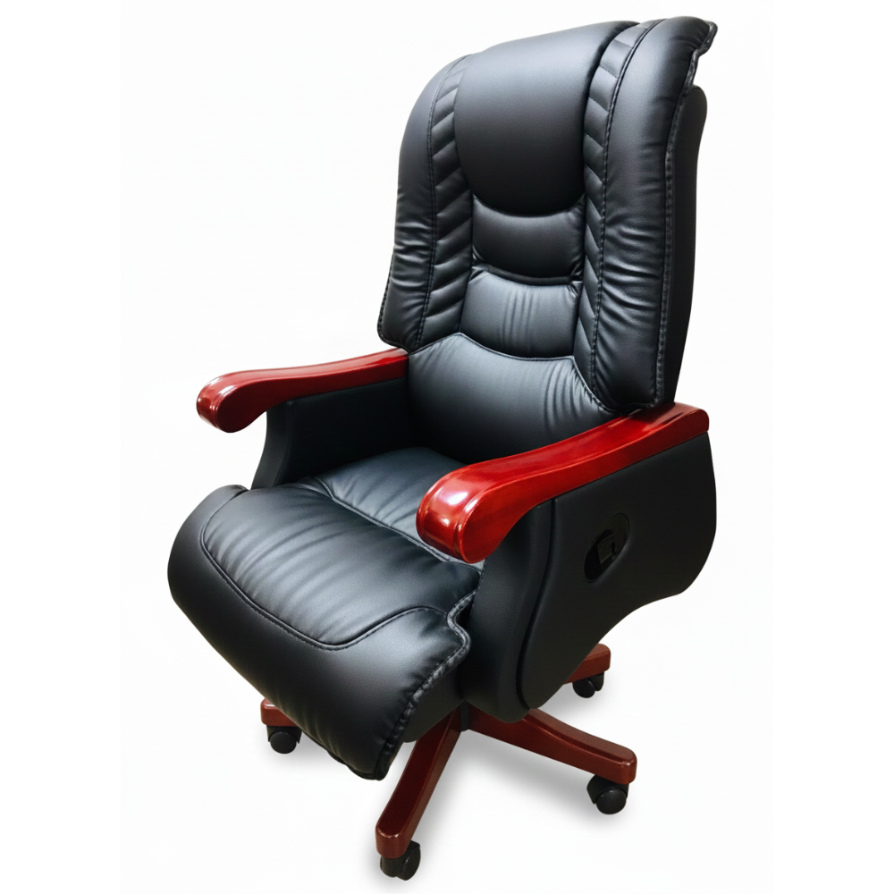 Beeds 7036 Premium Office Recliner Chair with Cushioned High Back, Wooden Armrests & Smooth Reclining Mechanism, Luxury Executive Recliner for Office, Cabin & Home Study