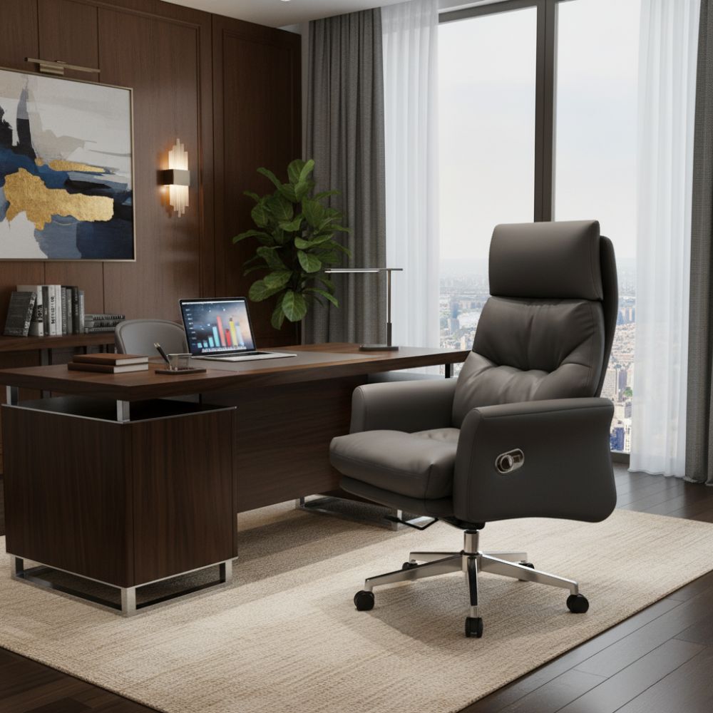 RSE Boss Chair with Reclining Function, High Back Ergonomic Support, and Smooth Wheels – Premium Leather Boss Chair for Office, Conference, and Home Use