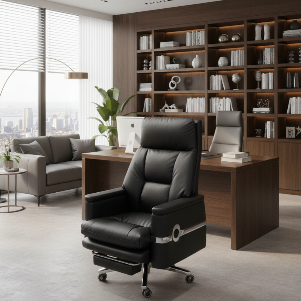 RSE Boss 07 Premium Executive Office Chair with High Back, Cushioned Armrests, Reclining Mechanism & Smooth Castor Wheels – Luxury Leatherette Boss Chair for Office & Home