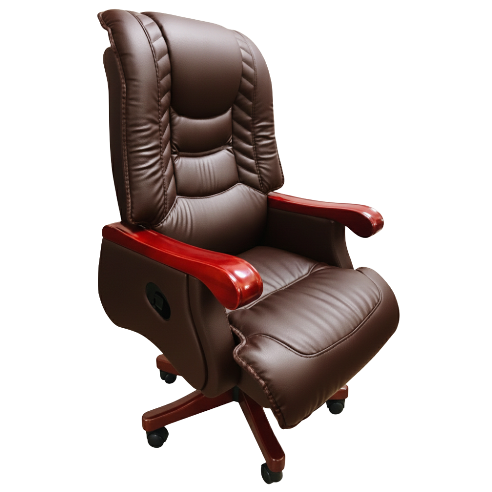 Beeds 7036 Premium Office Recliner Chair with Cushioned High Back, Wooden Armrests & Smooth Reclining Mechanism, Luxury Executive Recliner for Office, Cabin & Home Study