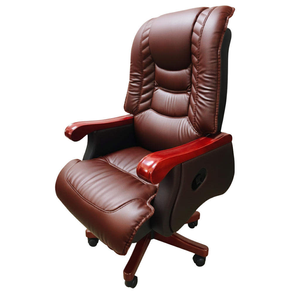 Beeds 7036 Premium Office Recliner Chair with Cushioned High Back, Wooden Armrests & Smooth Reclining Mechanism, Luxury Executive Recliner for Office, Cabin & Home Study