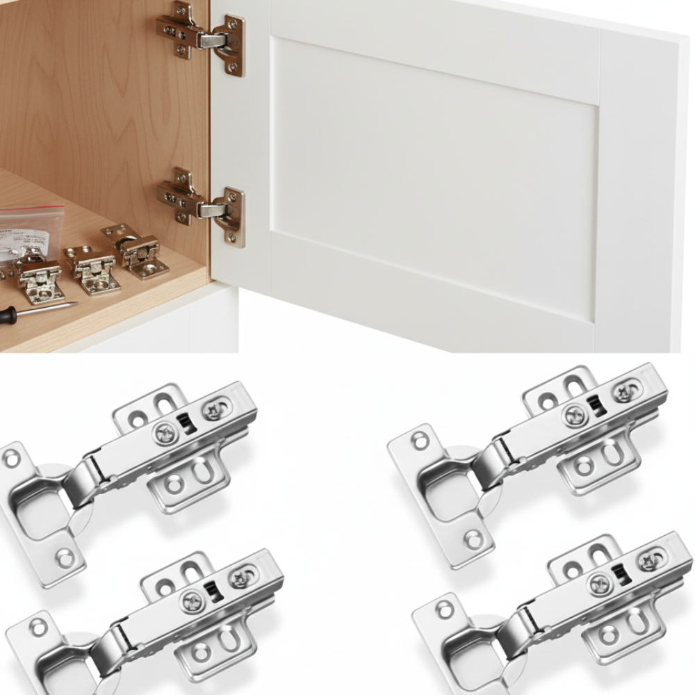 BEEDS Hydraulic Soft-Close Cabinet Hinges (Size 15 / Full Overlay) - Heavy-Duty Nickel Plated Steel - Screw-On Installation