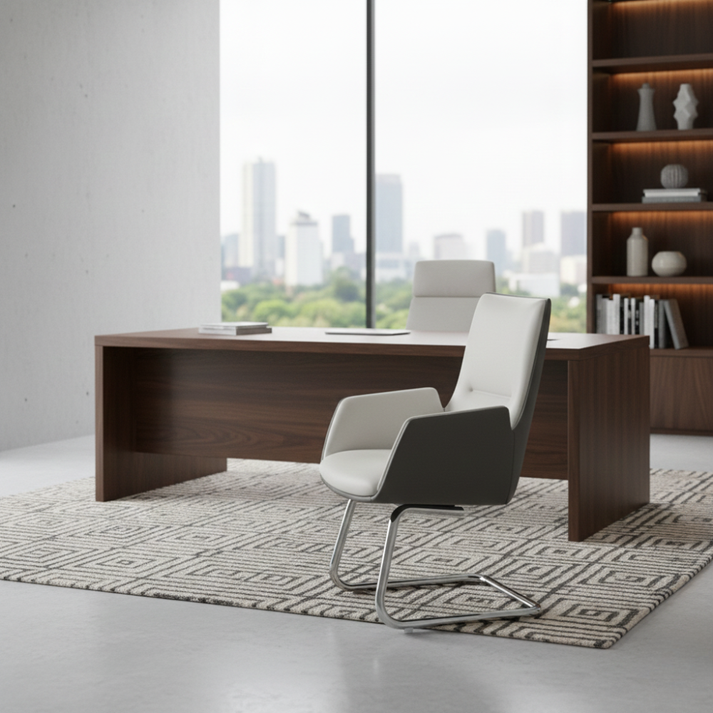 Beeds 1132V Visitor Chair with Cushioned Upholstery, High Back Comfort Design, Chrome Finish Sled Base for Office & Waiting Area