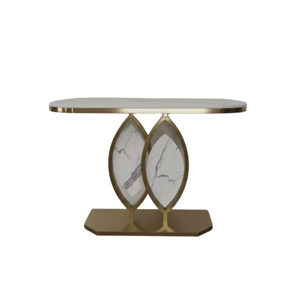 Beeds CS-508 Luxury Console Table with Marble Finish Top & Gold Stainless Steel Base, Modern Designer Entryway Console for Living Room, Hallway, Hotel Lobby & Office Décor