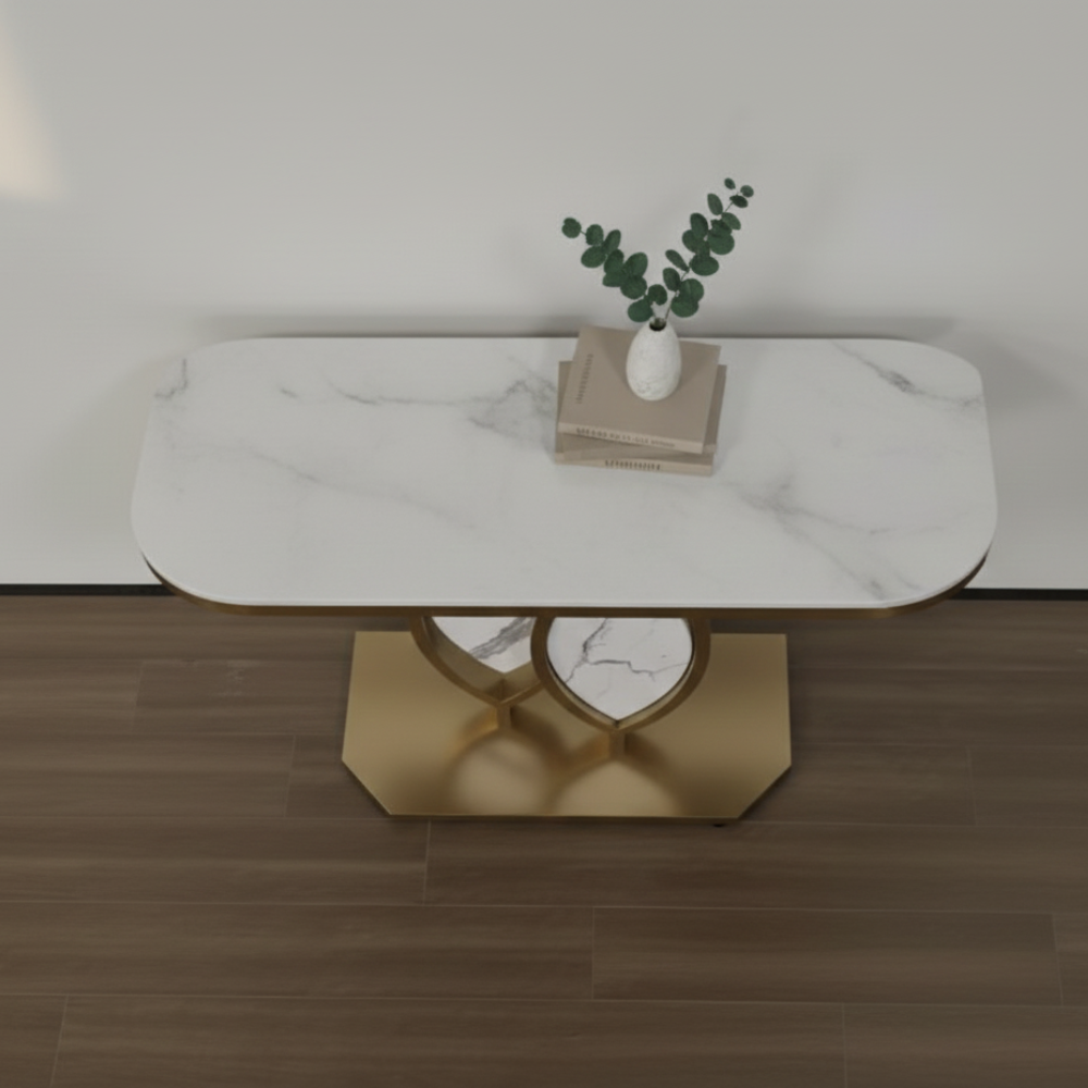 Beeds CS-508 Luxury Console Table with Marble Finish Top & Gold Stainless Steel Base, Modern Designer Entryway Console for Living Room, Hallway, Hotel Lobby & Office Décor