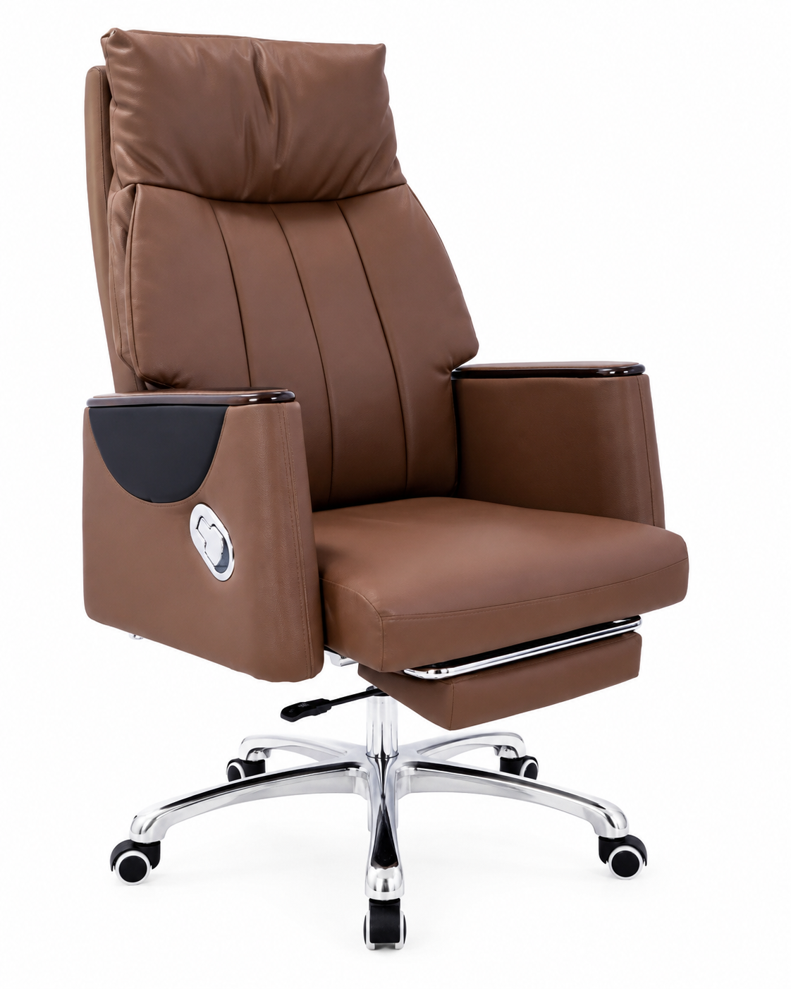 709 Premium High Back Executive Office Chair | Brown Cushioned Revolving Chair with Chrome Base
