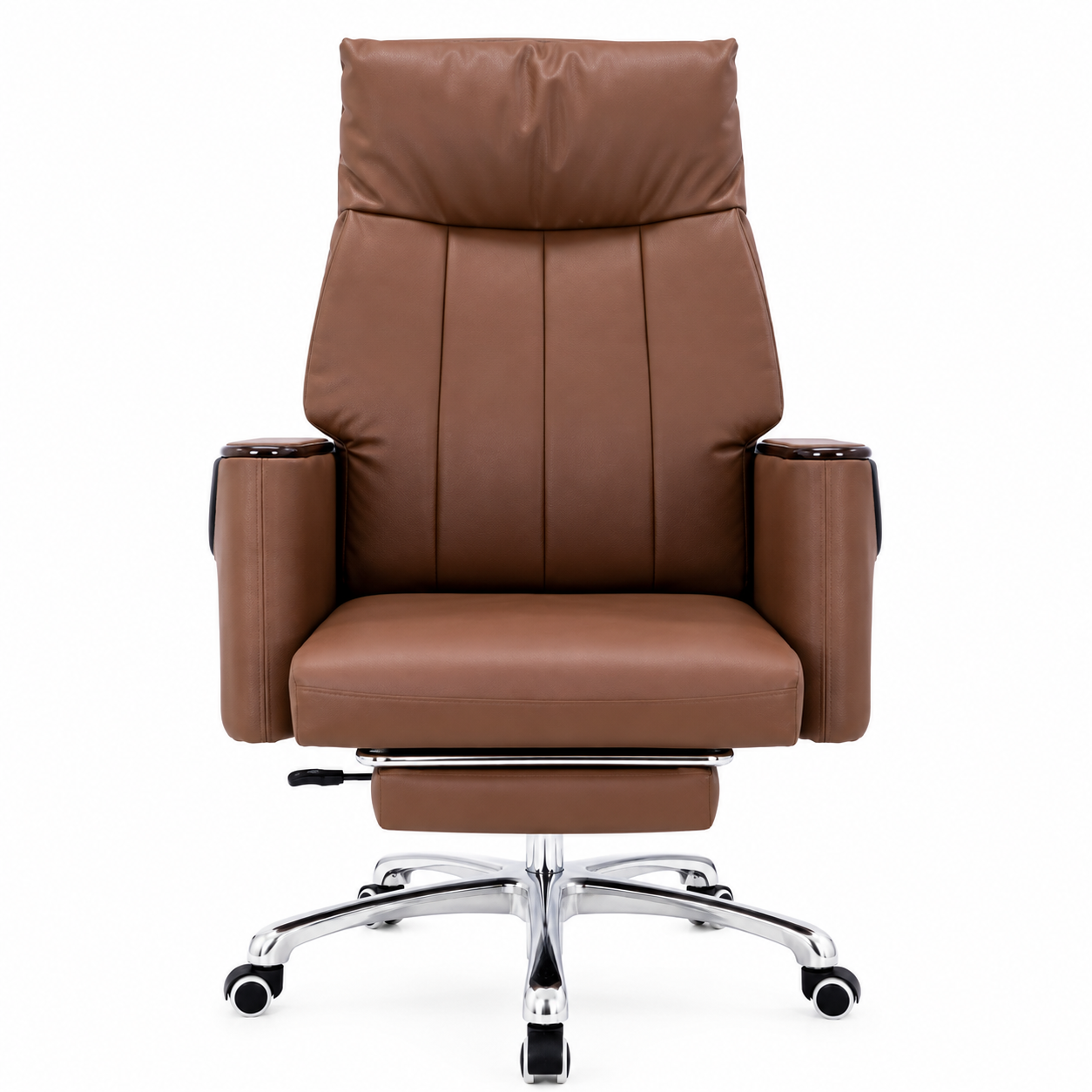 709 Premium High Back Executive Office Chair | Brown Cushioned Revolving Chair with Chrome Base