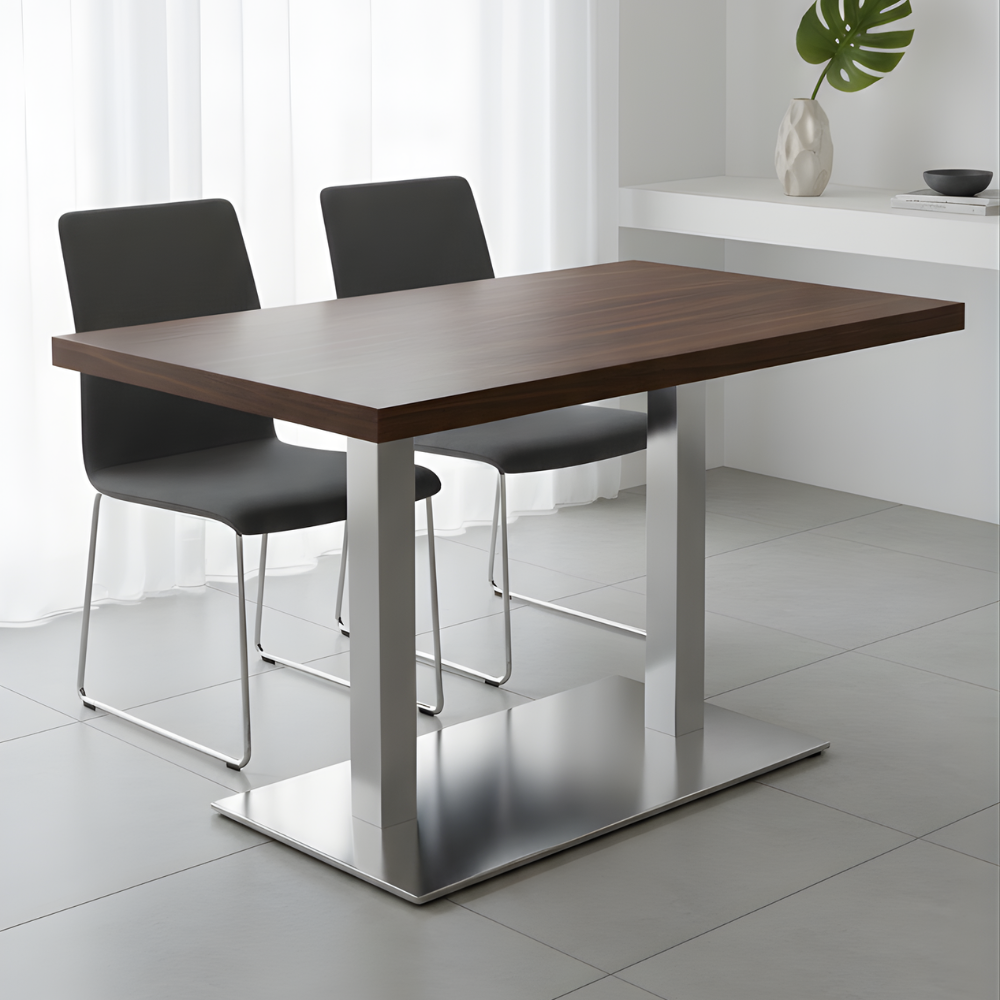 BEEDS Commercial Double-Column Table Base - Modern Rectangular Pedestal Base, Stainless Steel Finish, Heavy-Duty Dining/Cafe Table Stand - [Finish: Steel, Black, White, Golden Accents]