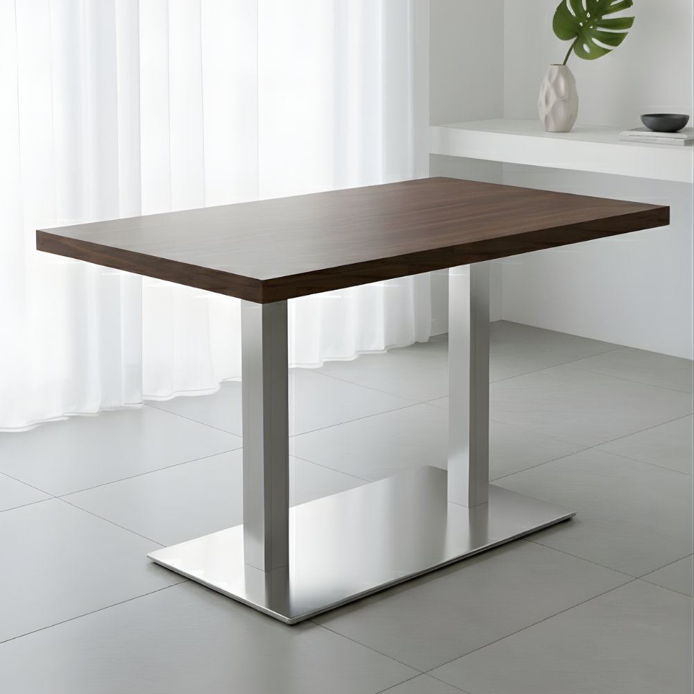 BEEDS Commercial Double-Column Table Base - Modern Rectangular Pedestal Base, Stainless Steel Finish, Heavy-Duty Dining/Cafe Table Stand - [Finish: Steel, Black, White, Golden Accents]