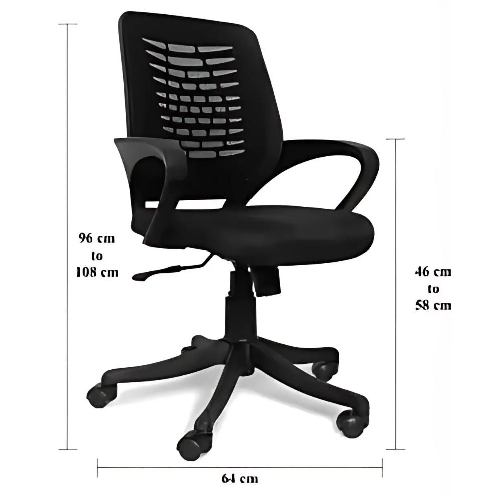 RSE Office Chair with Mesh Back, Adjustable Height, Comfortable Seat, Smooth Castors, Ergonomic Design for Work Study Gaming, Stylish Black Finish