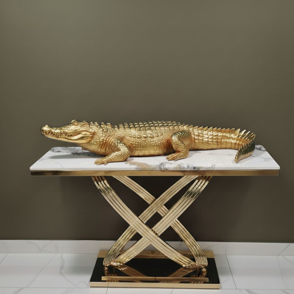 RSE Console Table A-92 with Gold Metal Base and White Marble Top | Luxury Entrance Hallway Console Table | Modern Designer Furniture for Living Room & Hotel Lobby