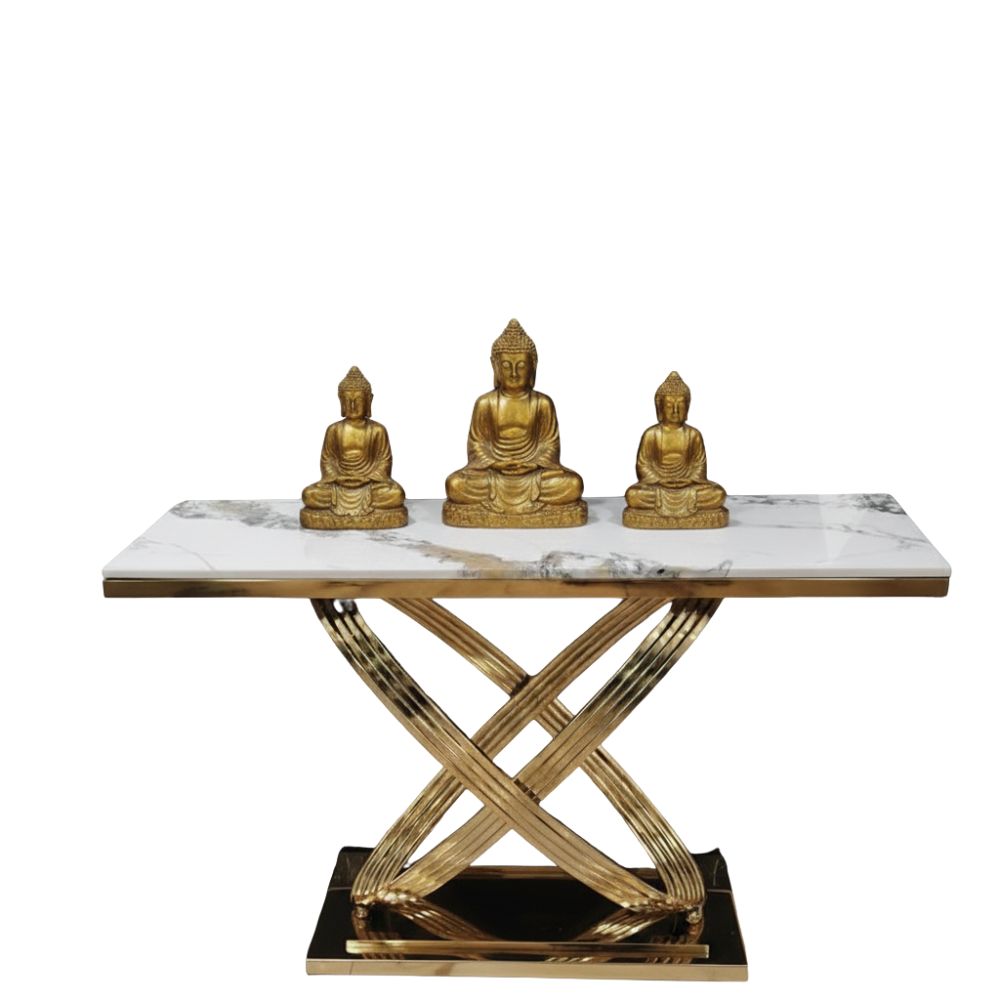 RSE Console Table A-92 with Gold Metal Base and White Marble Top | Luxury Entrance Hallway Console Table | Modern Designer Furniture for Living Room & Hotel Lobby
