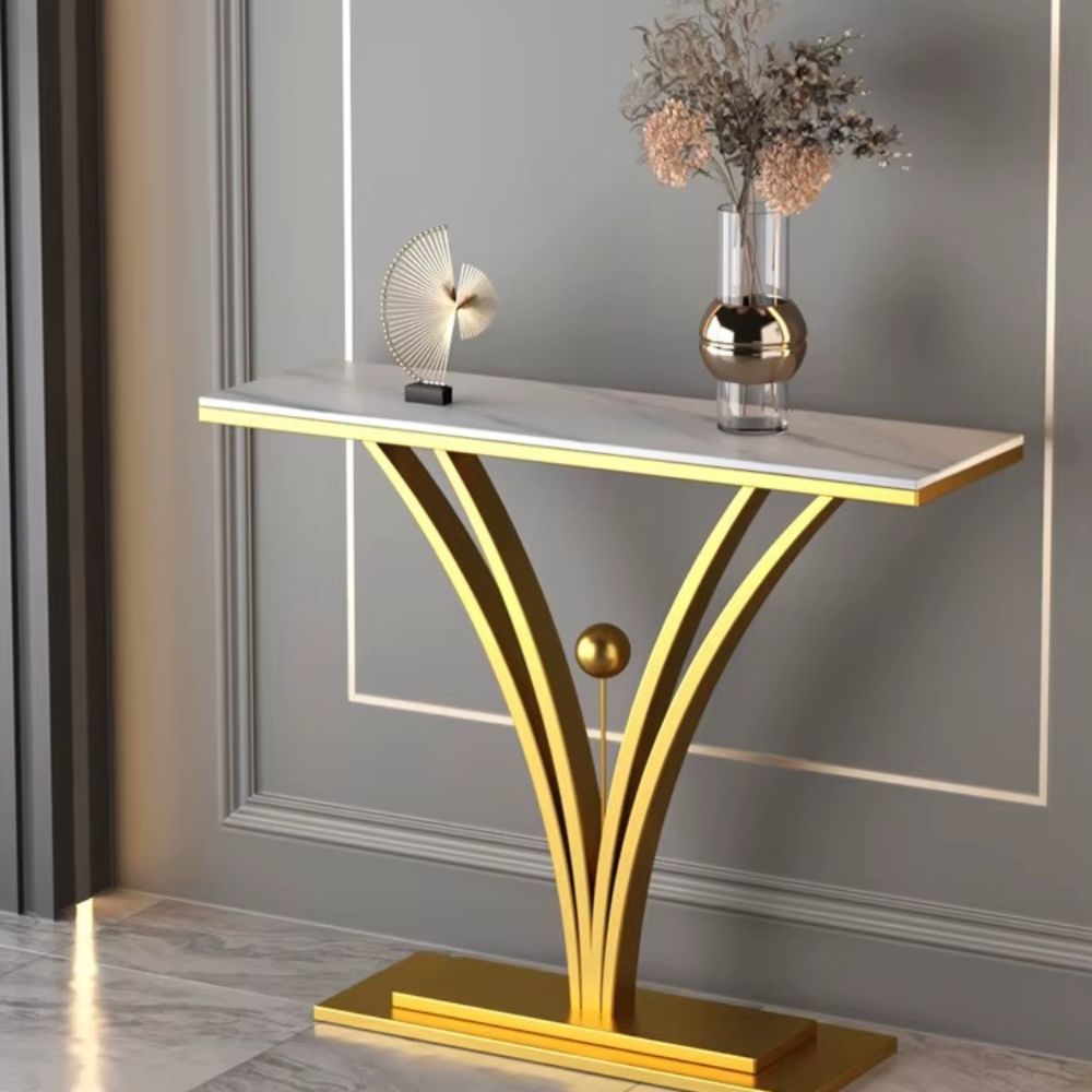 RSE Luxury Marble Console Table | Glam Gold PVD Polished Metal Entryway Sofa Accent Table | Modern Foyer Hallway Furniture