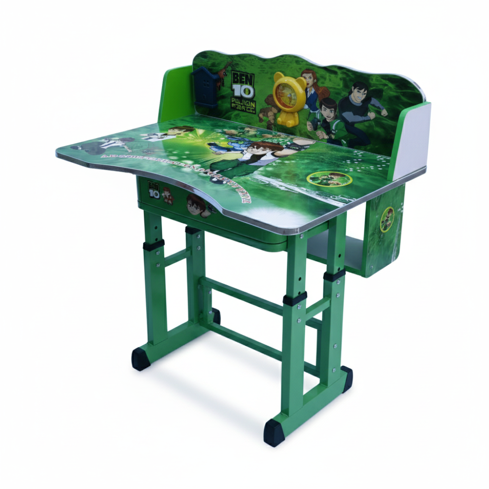 BEEDS Kids Study Desk and Chair Set with Adjustable Height, Cartoon Printed Tabletop, Storage Shelf & Strong Metal Frame