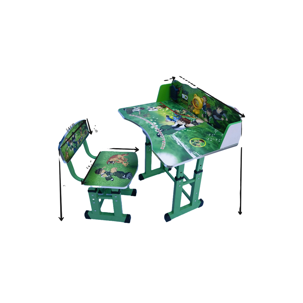 BEEDS Kids Study Desk and Chair Set with Adjustable Height, Cartoon Printed Tabletop, Storage Shelf & Strong Metal Frame