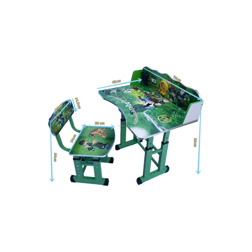 BEEDS Kids Study Desk and Chair Set with Adjustable Height, Cartoon Printed Tabletop, Storage Shelf & Strong Metal Frame